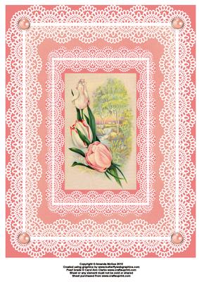 Tulips and Scene with Lace A4 Card Front