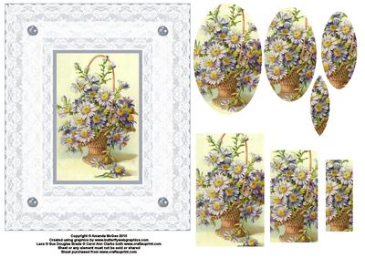 Blue Daisies and Lace Card Front with Pyramid