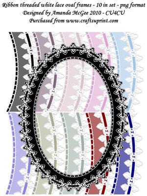 Ribbon Threaded White Lace Oval Frames - 10 in Set