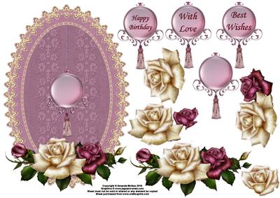 Roses and Lace Oval Card Front and Decoupage