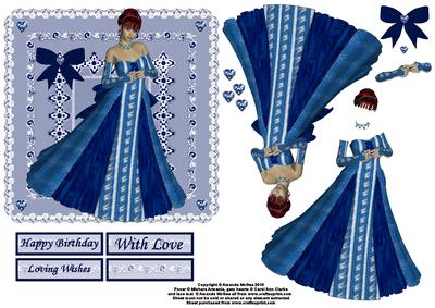 Lady in Blue with Lace Mat Card Front with Decoupage
