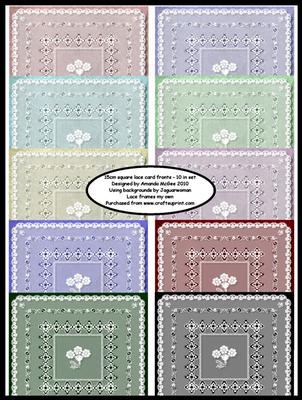 15cm Square Lace Card Fronts - 10 in Set