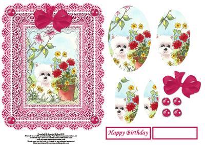 Westie in the Flowers Card Front and Pyramid