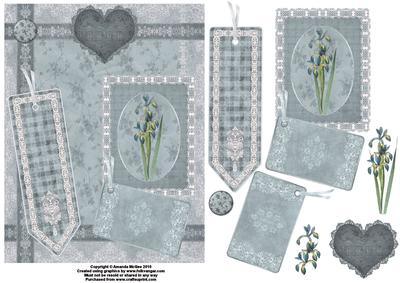 Shabby Flowers with Iris and Lace Card Front and Decoupage