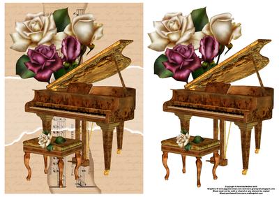 Roses and Piano Card Front and Decoupage - Sheet 1 of 2