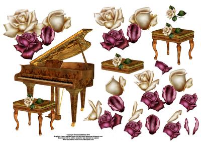 Roses and Piano Card Front and Decoupage - Sheet 2 of 2