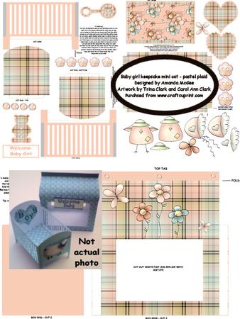 New Baby Girl Keepsake Mini Cot Kit W Gift Box- Pastel Plaid