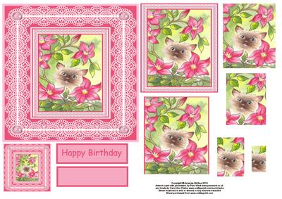 Cat Hiding in the Flowers Card Front & Pyramid Sheet 1 of 2