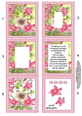 Cat Hiding in the Flowers Inverted Pyramid and Decoupage