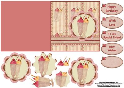 Yummy Sundae Quick Card with Pyramid and Decoupage
