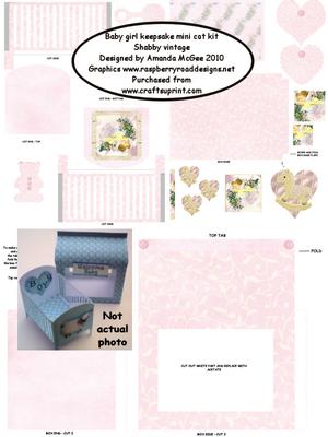 Baby Girl Keepsake Mini Cot Kit W Gift Box - Shabby Vintage