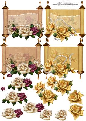 Scrolls with Roses Toppers with Decoupage - Blank