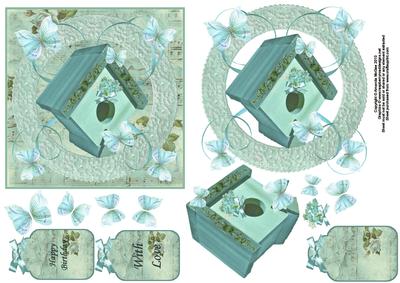Butterfly House Shabby Chic Card Front with Decoupage