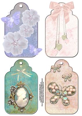 Butterflies and Hearts Shabby Chic Tag Toppers Set
