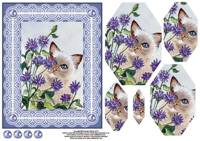 Cat in Cornflowers Card Front and Octagon Pyramid