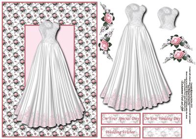 Wedding Dress Card Front with Decoupage