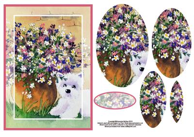 Westie Hiding in the Flowers Card Front with Pyramid