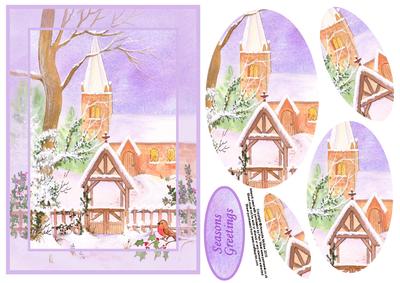 Lilac Christmas Church Card Front with Pyramid