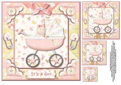 New Baby Girl 8x8 Topper - Pram