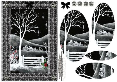 Winter Scene in Black and White Card Front with Pyramid