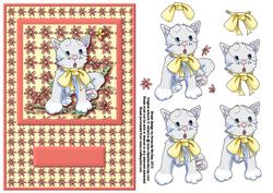 Cute Cat in the Flowers Card Front with Decoupage