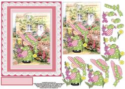 Tending Her Flowers Card Front with Decouapge