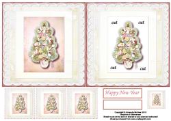 New Year Tree Card Front with Decoupage