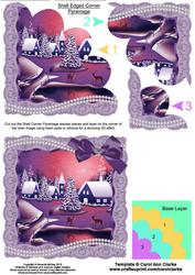 Sunset Over the Snow with Lace Frame and Shell Edged Corner