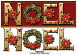 Poinsettia Wreath Noel Card Front with Decouapge