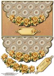 Yellow Roses and Lace Envelope Card with Decoupage