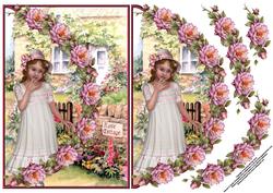 Girl at Rose Cottage Envelope Card with Decoupage