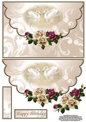 Antique Roses and Swans Envelope Card with Decoupage