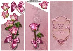 Pink Roses Cascade Sheet with Decoupage
