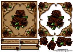 Roses in Copper and Brown 6x6 Card Front with Decoupage