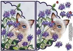 Cat in the Cornflowers Envelope Card with Decoupage