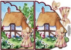 Sunbonnet Girl Picking Flowers Envelope Card with Decoupage