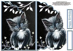 Black and White Cat in the Flowers Envelope Card