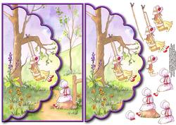 Girls Playing Envelope Card with Decoupage