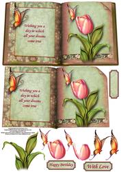 Tulip and Butterflies Book Sheet with Decoupage