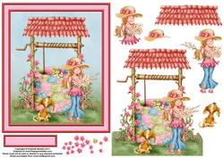 Zoe at the Wishing Well Card Front with Decoupage