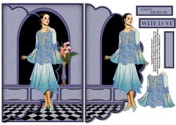 Deco Lady in Blue Envelope Card with Decoupage
