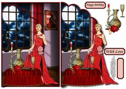 Red Elegance Envelope Card with Decoupage