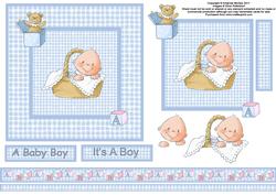 Baby Boy in a Basket 6x6 Square Card Front with Decoupage