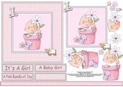 Baby Girl in Flowerpot 6x6 Square Card Front with Decoupage