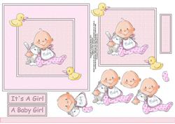 Baby Girl and Her Kitten 6x6 Square Card Front with Decoupag