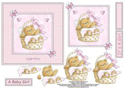 Baby Girl Bear 6x6 Square Card Front with Decoupage