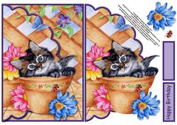 Kitten Playing in the Trellis Envelope Card with Decoupage