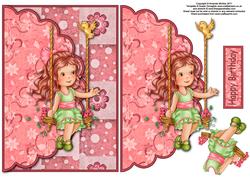 Zoe on the Swing Envelope Card with Decoupage