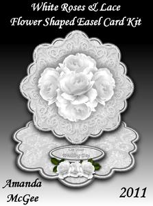 White Roses & Lace Flower Shaped Easel Card Kit