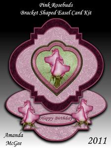 Pink Rosebuds Bracket Shaped Easel Card Kit